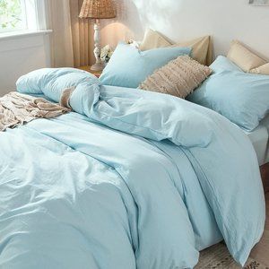 Luxury Linen Duvet Cover Light Blue King Size